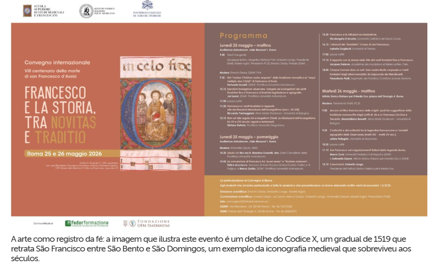 ROMA SEDIA CONGRESSO SOBRE SÃO FRANCISCO DE ASSIS