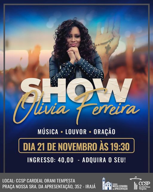 FESTA DE NOSSA SENHORA DA APRESENTAÇÃO TERÁ SHOW DE OLÍVIA FERREIRA