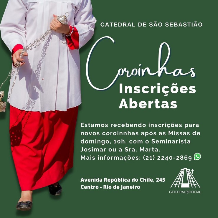 CATEDRAL DO RIO ABRE INSCRIÇÕES PARA NOVOS COROINHAS