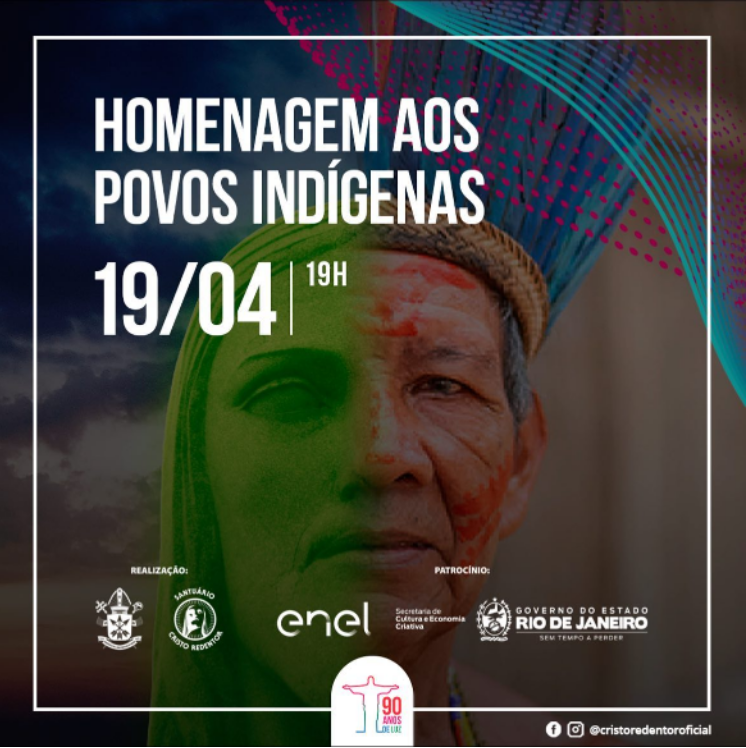 CRISTO REDENTOR RECEBE ILUMINAÇÃO ESPECIAL EM HOMENAGEM AO DIA DO ÍNDIO